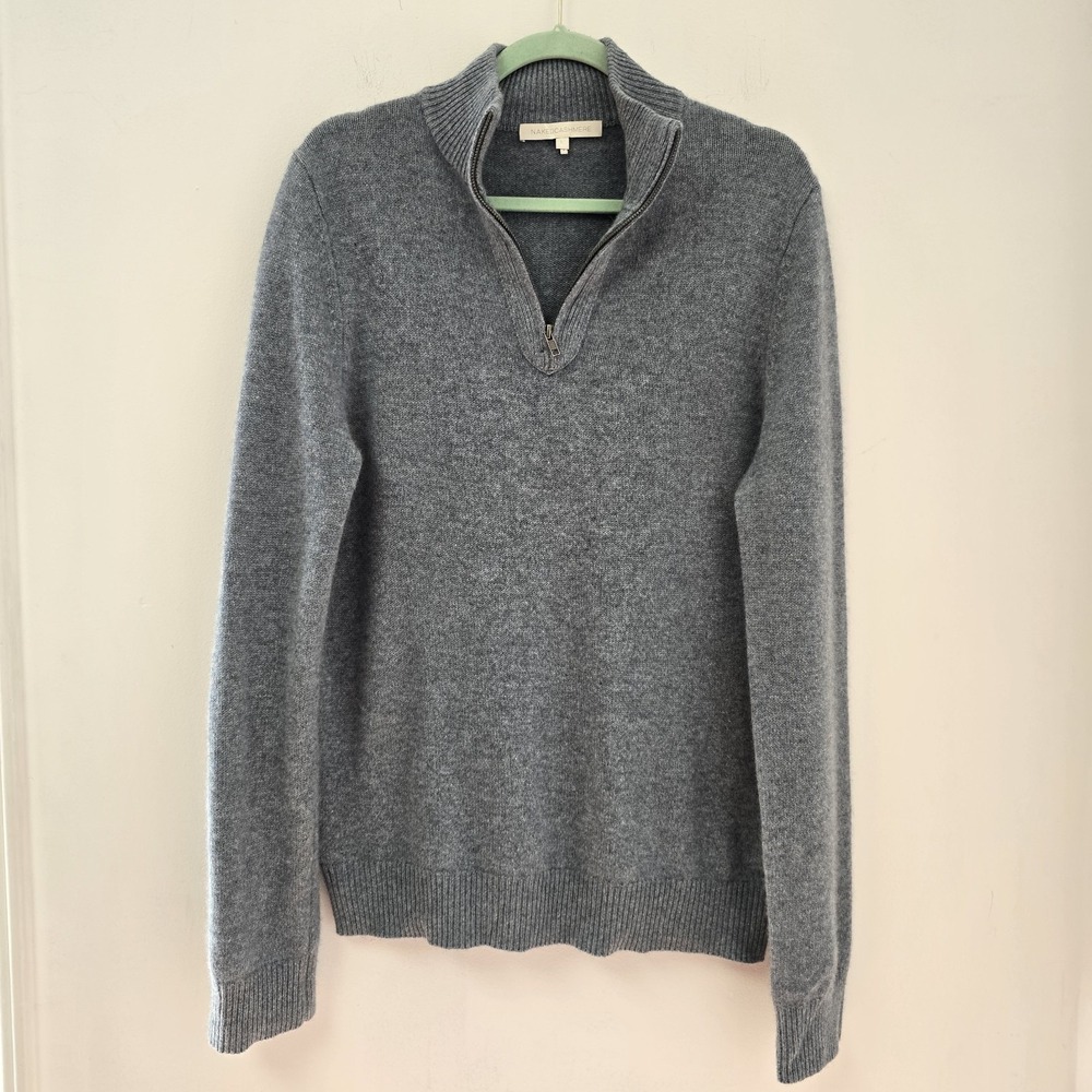 Naked Cashmere 1/4 Zip Mick Sweater Mens Size L Knit Pullover Blue Cashmere